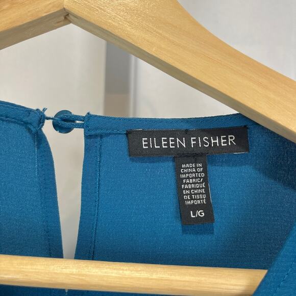 EILEEN FISHER Round Neck Swing Dress Tencel Viscose Crepe Sleeveless Nile Blue L - Picture 3 of 9